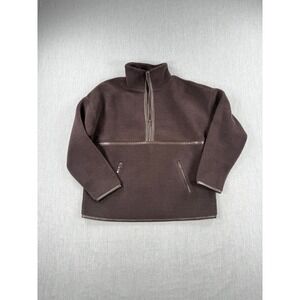 Haven Well Within Brown Sherpa Fleece Half Zip‎ Pullover Faux Leather Trim S